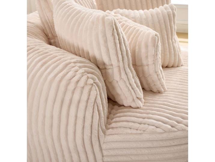Fauteuil rond de relaxation beige en chenille – accoudoirs dossier grand format
