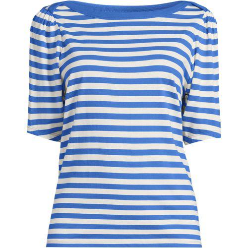 Supima-Shirt mit U-Boot-Ausschnitt für Damen in Plus-Größe, Damen, size: plus, Blau, Baumwolle, by Lands' End