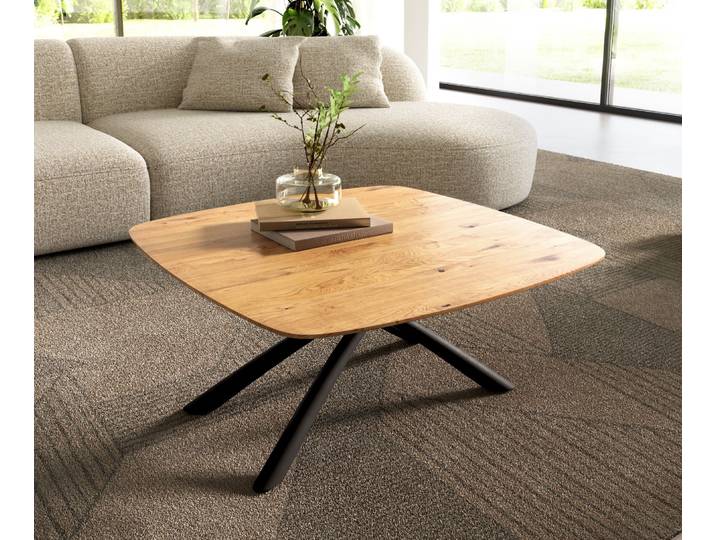 Couchtisch Edge Boot 90x90 cm Eiche Natur Schweizer Kante Sarity Metall Schwarz, Couchtische
