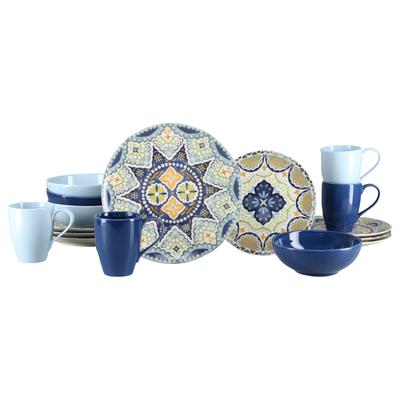 Kombiservice CREATABLE "Patio, Geschirr-Set, 16-tlg.", blau (bunt), 16, Steinzeug, Geschirr-Sets, Kombiservice, Hellblaue und blaue Farbglasuren, Hochwertiges Steinzeug