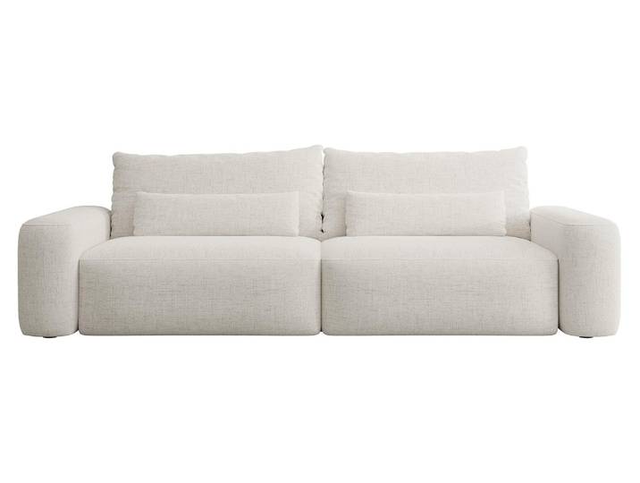 Selsey Carnos - Canapé-lit 3 places\, tissu chenille couleur crème\, pieds noirs