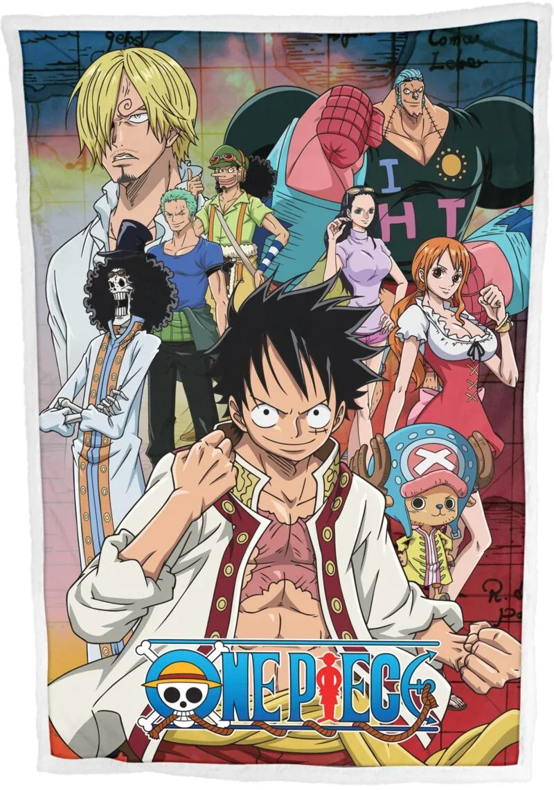 One Piece Sherpa Deken Strohoedbende Zeekaart - 100 x 150 cm