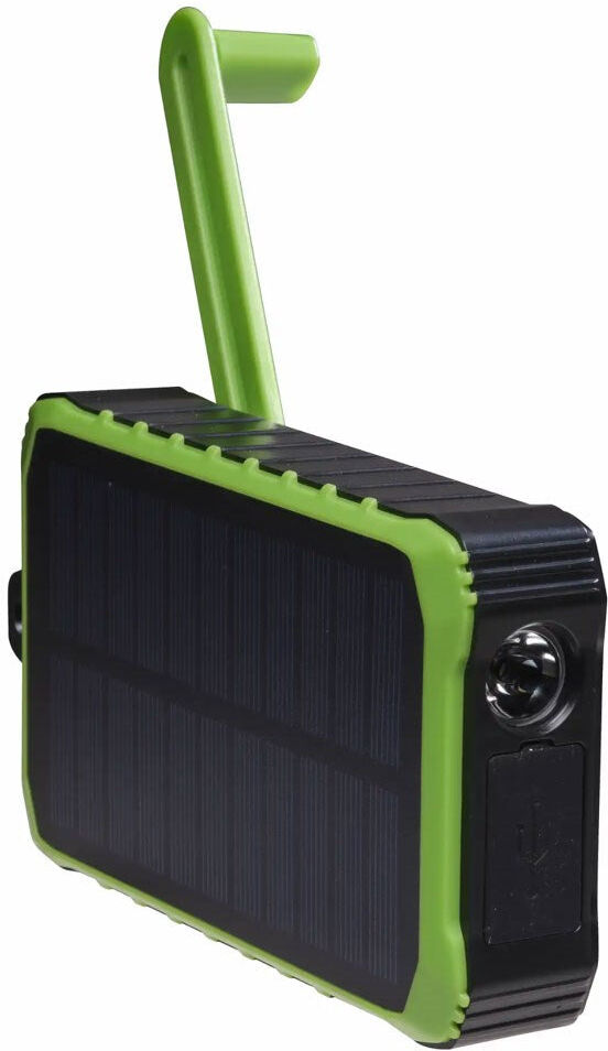 Denver PSO-10012 Solcelle PowerBank m. Håndsving & Lygte - 10.000 mAh - Sort / Grøn