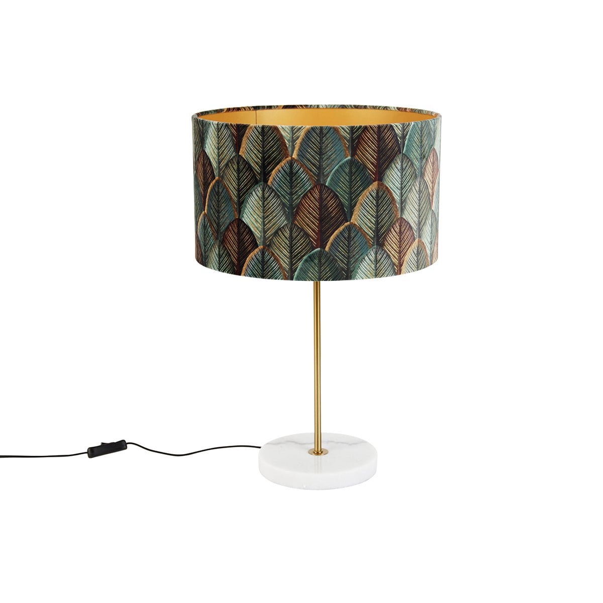 Qazqa Tafellamp Messing met Multicolore Velours Lampenkap