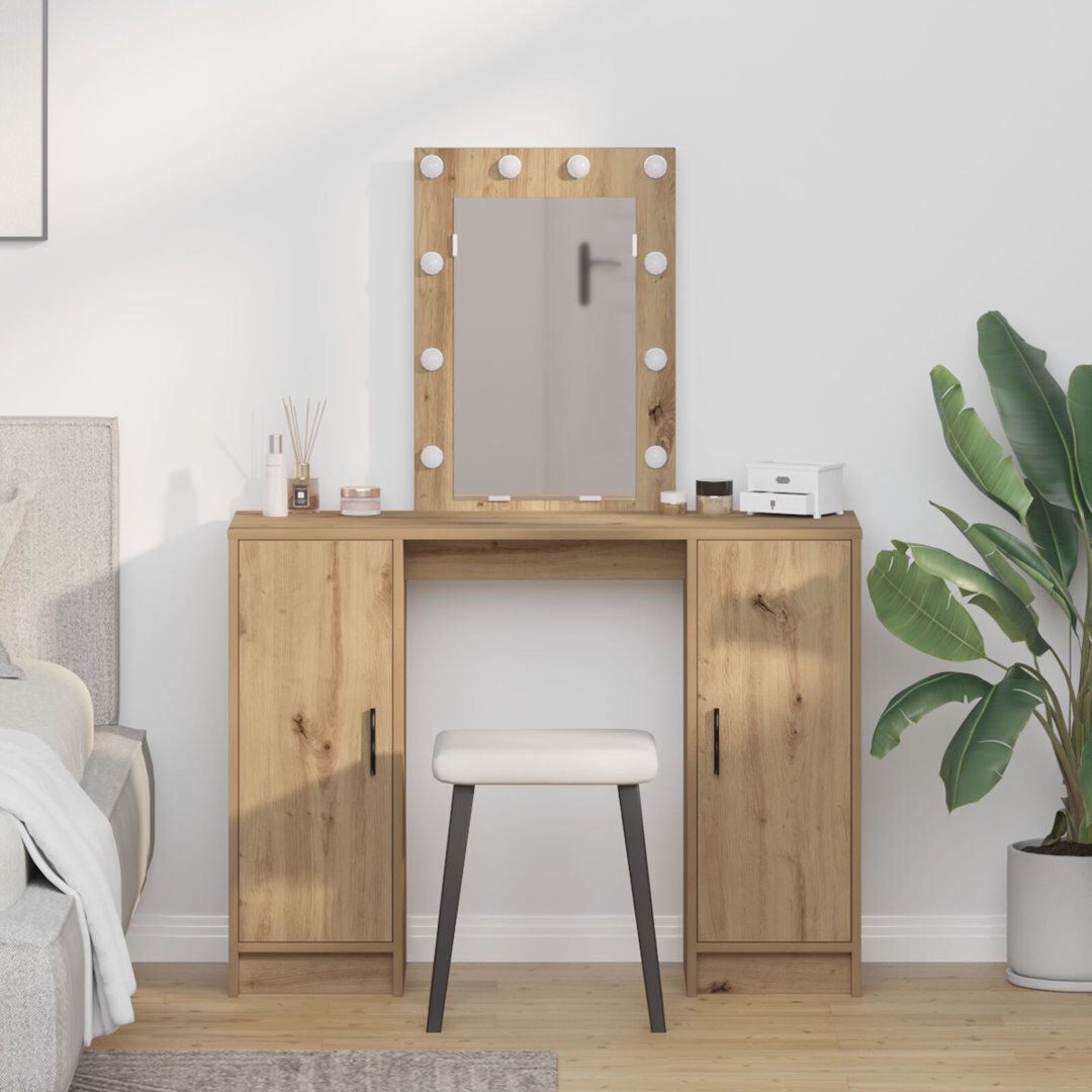 17 Stories Large Mirror Vanity Table Artisan Oak 135cm H X 102cm W X 33cm D