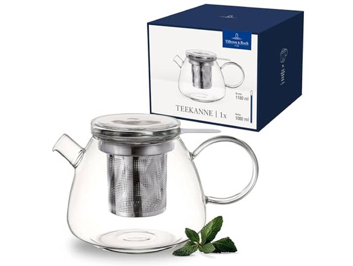 Villeroy & Boch - Artesano Hot&Cold Beverages Teekanne transparent, Spülmaschinenfest, Mikrowellensicher, Kaffeekanne für Kalt- und Heißgetränke, Kanne 1 Liter Füllmenge, Borosilikatglas