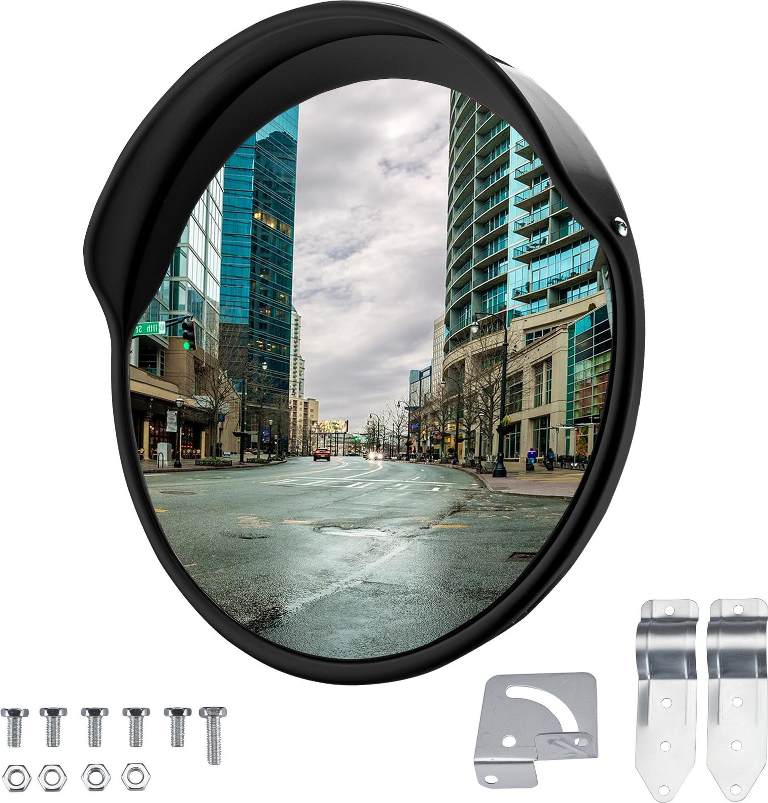 Wiltec Verkeersspiegel met beschermkap, zwart, Diameter: 60 cm