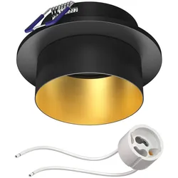ledscom.de Deckeneinbaurahmen KRON, rund, schwarz/gold matt (GU10/MR16/GU5,3/50mm) inkl. GU10 Fassung