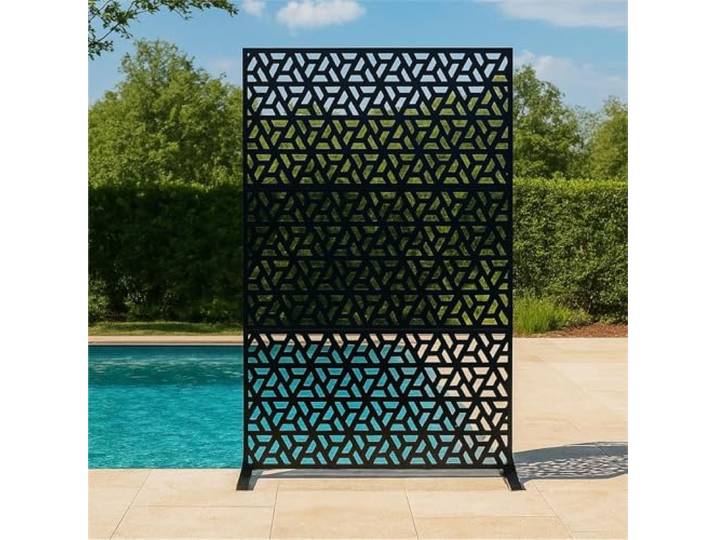  Trennwand Raumteiler 182x120Cm, Balkonsichtschutz Mit Ständer Outdoor Indoor, Gartensichtschutz, Freistehender Zaun, Raumtrenner Terrasse Garten Stahl Paravent Freistehend Edelrost, I