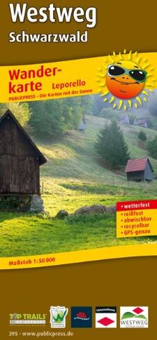 Publicpress - Wanderkarte Westweg Schwarzwald: Mit Ausflugszielen, Einkehr- & Freizeittipps, wetterfest, reissfest, abwischbar, GPS-genau. 1:50000 - Preis vom 14.10.2026 23:07:16 h