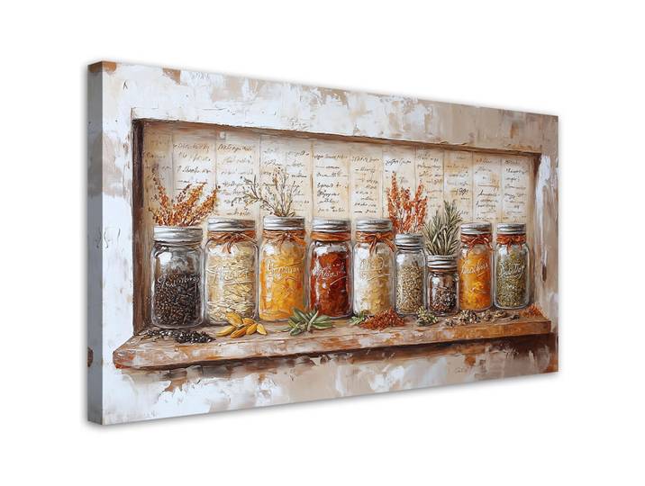 Feeby Leinwandbild Kräuter, Gewürze, Retro 100x50cm, Beige, Essen/Getränk, Rechteckig, 100x50 cm, Bilder & Rahmen, Bilder, Leinwandbilder