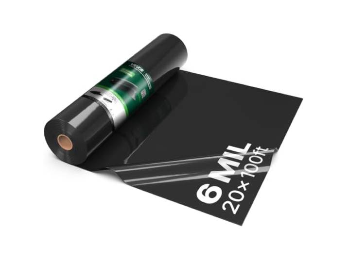 VEVOR Bâche en Polyéthylène Noire 6\,1x30\,48 m 0\,15 mm\, Film Plastique Épais pour Jardin\, Travaux de Peinture\, Barrière Anti-Humidité et Paillage Anti-Mauvaises Herbes pour Vide Sanitaire\, Résistant