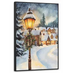 LEINWAND Bilder mit Rahmen - Weihnachtsdorf - Häuser - Schnee - Weihnachten - 60x90