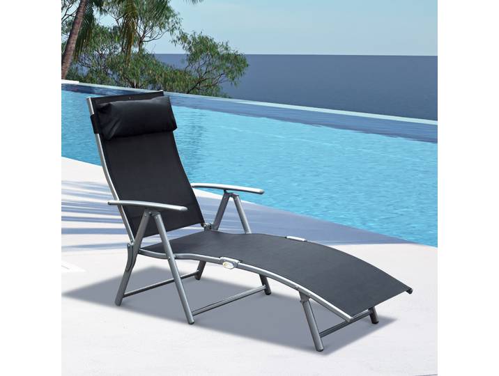 Outsunny Transat Pliable Métal Textilène Noir