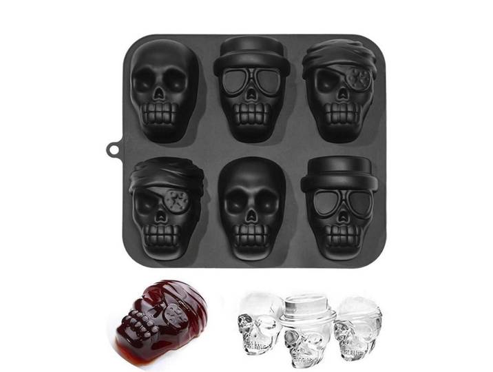 Silikonform Piratenschädel 6-teilig für Halloween und Party, Schwarz, Kunststoff, Backen & Backzubehör, Backformen, Backformen-Sets
