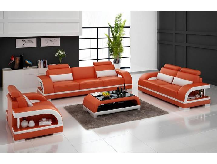 Xlmoebel Polstergarnitur Designer Ledersofa mit USB-Anschluss und eleganter Optik, (Polstergarnitur, 3-tlg., Sofagarnitur 3+2+1 Sitzer Zitadelle), Hergestellt in Europa