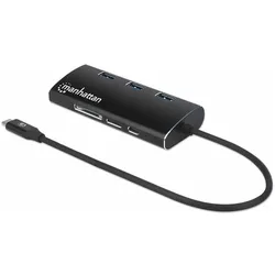 Manhattan USB Typ-C zu (USB-C, 6 Ports), Dockingstation + USB Hub, Schwarz