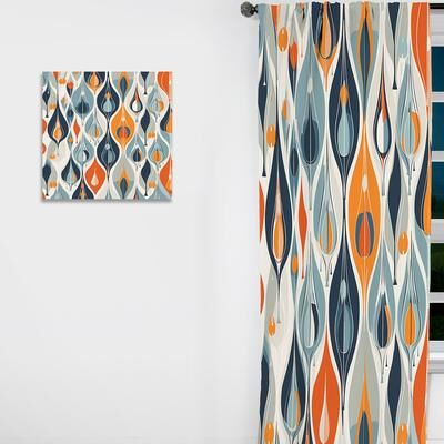 DESIGN ART "Designart ""Orange Blue Botanical Symphony IV"" Abstract Curtain - Blackout Abstract Curtain - 1 Panel"
