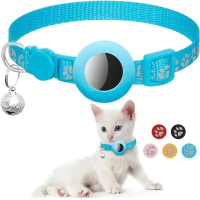 Inspired Finds Reflective AirTag Cat Collar With Bell Adjustable GPS Tracking Collar For Cats & Small Pets blue With Paw 1pcs