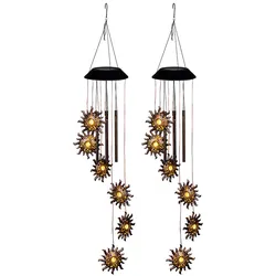 Solarlampe Hängeleuchte Windspiel Klangstäbe Sonne Balkonlampe LED Deko 6 flammig Außen, Metall, LED, DxH 13x75 cm, 2er Set