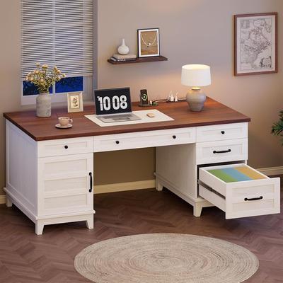 Garvee 60in Wooden Executive Desk with 5 Drawers Office Desk Computer Table with Charging Station