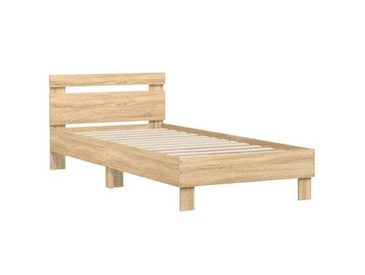KTHLBRH Bettgestell aus Sonoma-Eichenholz Modernes Design, Kopfteil inklusive, einfache Reinigung, stabiler Boden für Zimmer