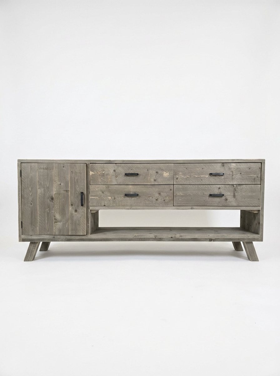 Handgemaakt industrieel TV-meubel dressoir van steigerhout