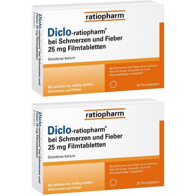 Diclo-Ratiopharm bei Schmerzen u.Fieber 25 mg FTA 2x 2x20 St Filmtabletten