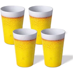 Awave 4-tlg. Trinkbecher-Set, 500 ml, aus rPET, mit Eichstrich, stapelbar, Trinkgläser, Gelb