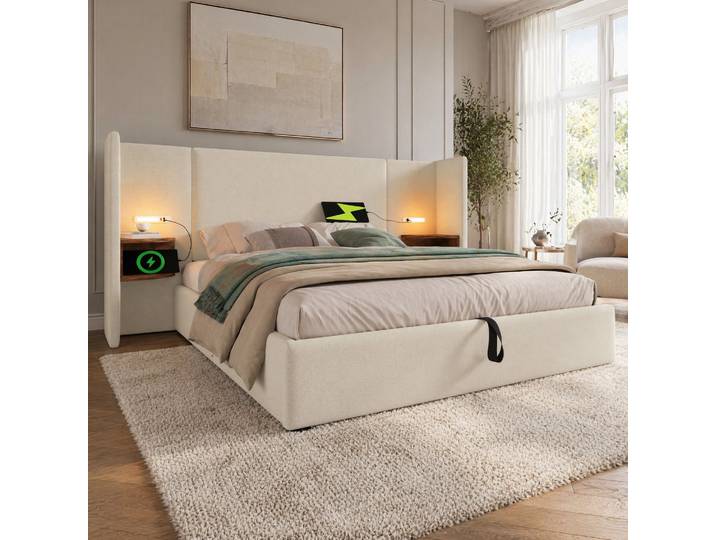 Lit Coffre 180x200 Hydraulique Usb Type-c Beige Havrya