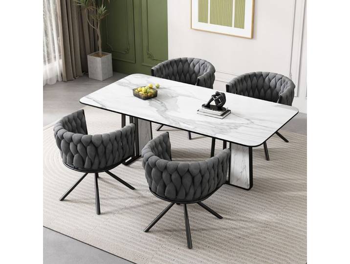 Lot de 4 Chaise de Salle à Manger Luxe en Velours - Chaise de Salon Cuisine - Chaise Pivotante de Loisirs, 56x46x71cm Gris