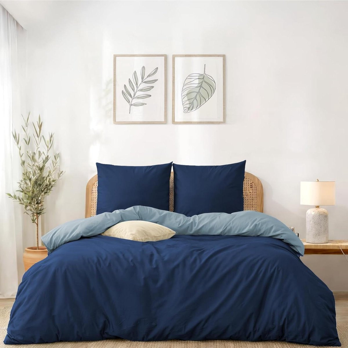 Omkeerbaar Dekbedovertrek Set Donkerblauw Blauwgrijs 200x200 cm