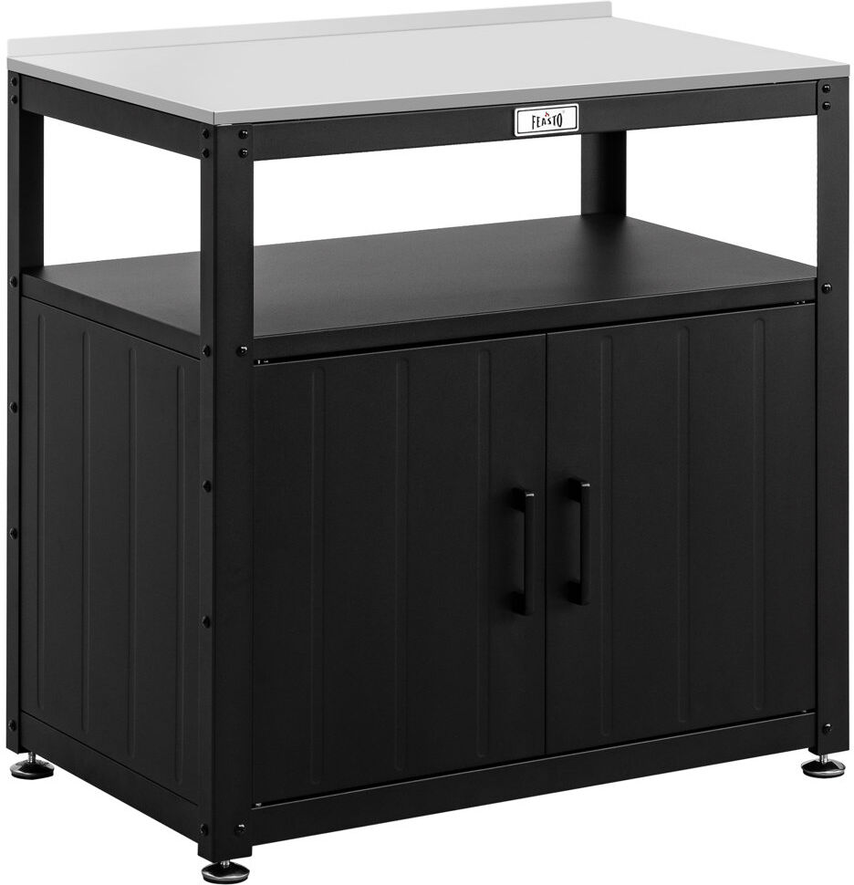 Feasto Steel Potting Bench with Stainless Steel Top, Weather-Resistant Gardening Table with Storage Cabinet and Adjustable Feet Black 82cm H X 80cm W X 45cm D