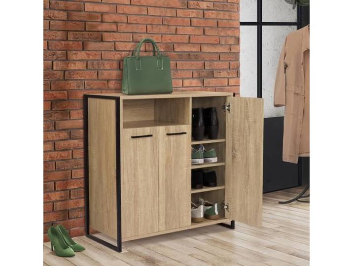 IDMARKET Armoire à chaussures 18 paires LUIS 3 portes avec niche design industriel