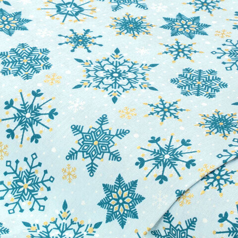 Baumwollstoff Kristalle "Mona", hellblau/gold