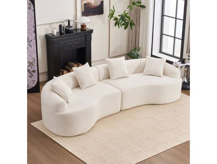 COVREO canapé modulable 4 places courbé 275 x 115 x 63 cm en chenille blanc