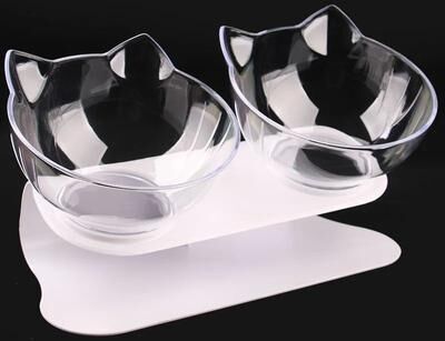 Uplift Essentials Ergonomic Non Slip Double Cat Feeding Station clear