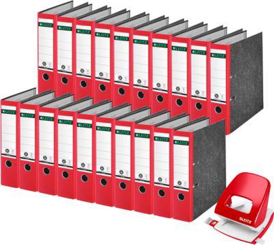 Sparset Leitz® Ordner 1080, 80 mm, 20 Stück + Gratis Leitz® Locher NeXXt Serie 5008, rot