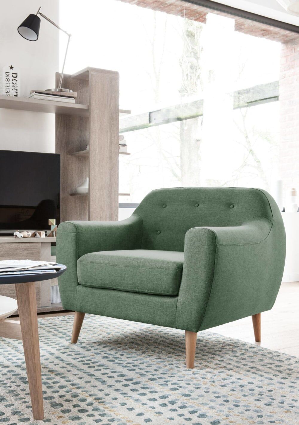 CAMIF Fauteuil en tissu antitache menthe Vert 88x78x81cm