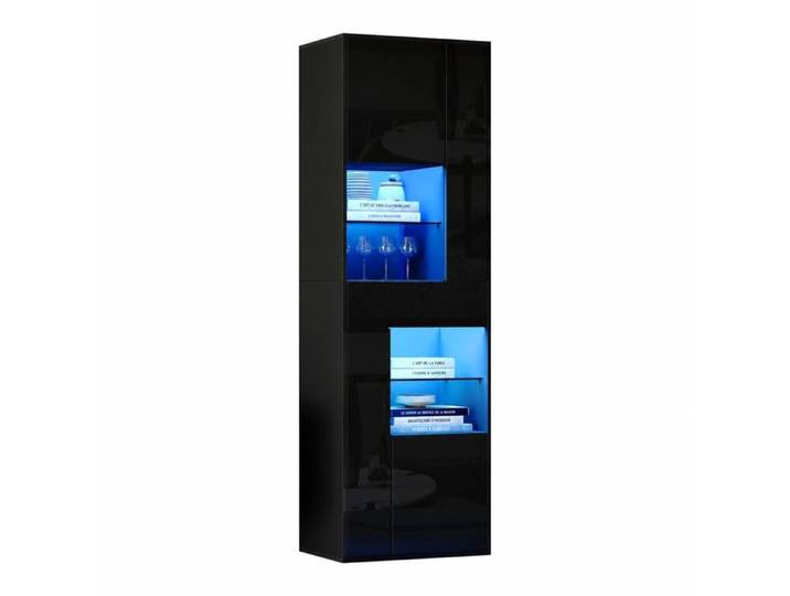 Vitrine noire avec led armoire haute de salon 170cm 4 portes 1 tiroir 55x38x170cm Noir