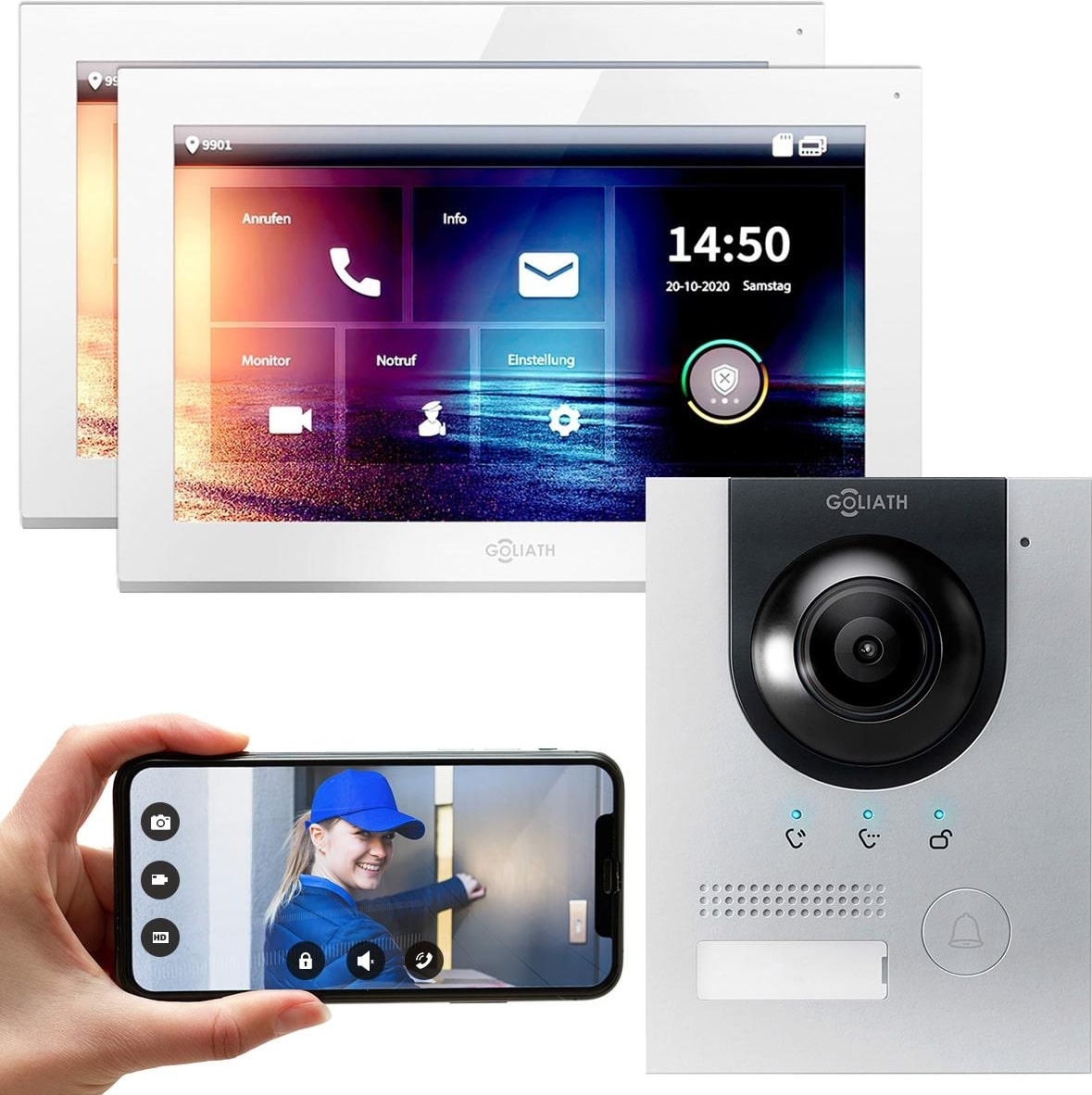 GOLIATH PRO IP Video Türsprechanlage | App | Silber | 1-Familie | 2x 10 Zoll | Unterputz | 180°
