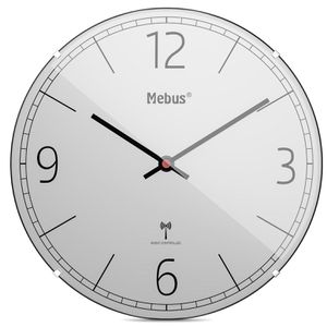 Mebus Wanduhr 12986, Kunststoff, analog, Funkuhr, Ø 30 cm, grau, lautlos