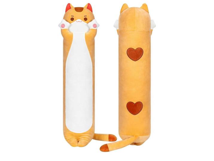 Plüschkissen Katze orange, 110 cm als Kuschelkissen und Schlafbegleiter, Orange, 20x110 cm, Spielzeug, Kuscheltiere