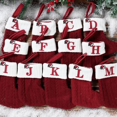 Discount Dollar Deals Christmas Alphabet Knitting Socks For Christmas Tree Ornaments, Decorations For Home Noel New Year Xmas Gift z one red