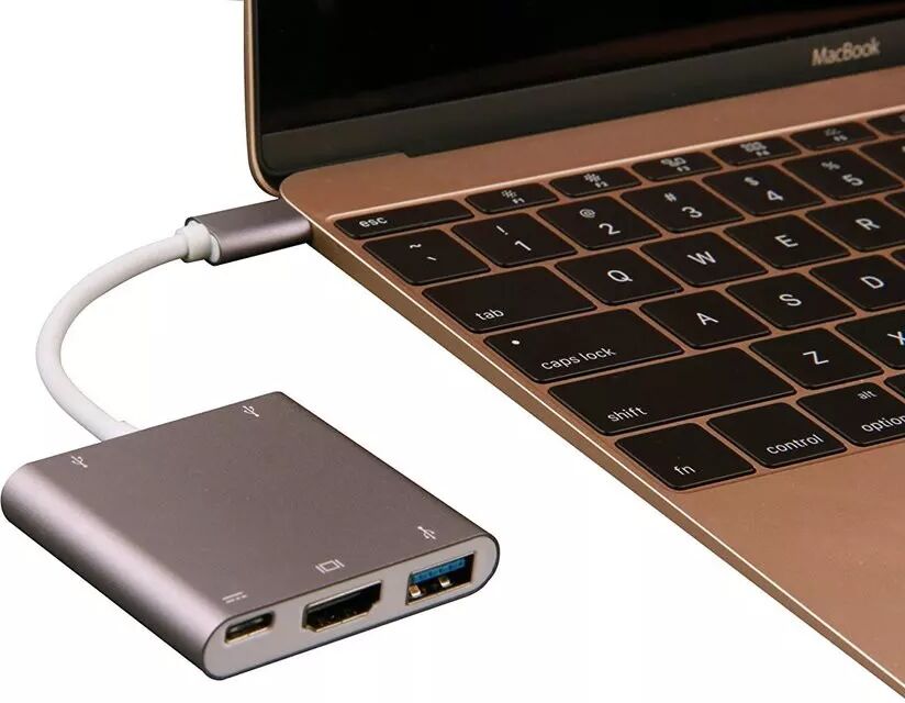 INF Adaptateur multiport USB-C pour USB, USB-C (USB PD), compatible 4K HDMI, Argent