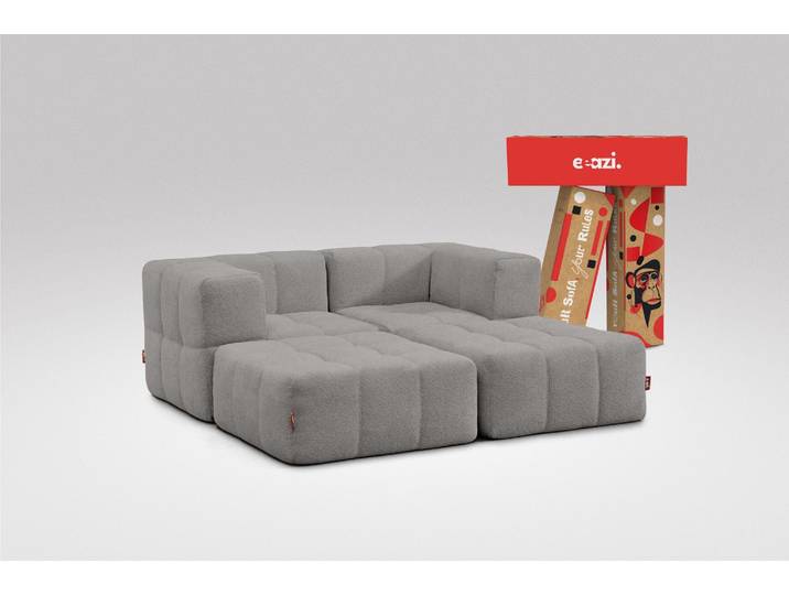 4-tlg. Modulsofa Grau – 2 Eckteile, 2 Hocker