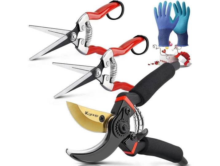 Gartenscheren-Set 3-teilig Edelstahl mit Handschuhen, Mehrfarbig, Metall, 8.5x2x21.4 cm, Gartenzubehör, Gartenpflege, Gartenwerkzeuge