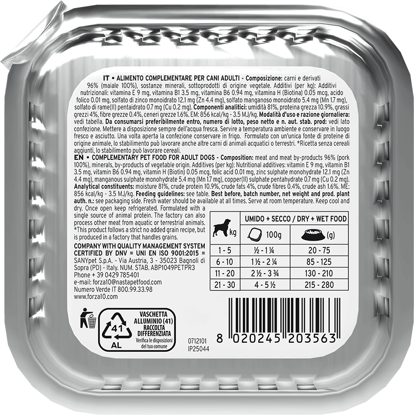 Forza10 Mono Diet Maiale Vaschetta 100G