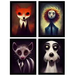POSTER Set mit 4 Starren Poster im T Burton Goth Stil Tier A4 A4 Rahmenlos