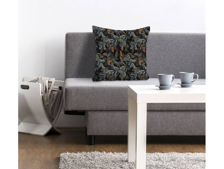 Dekokissen QUEENCE Randi , grün (grün, braun, bedruckt), B:40cm L:40cm, Polyester, Dekokissen_Sitzkissen_Kissenhüllen, Dekokissen, Kissenhülle,Tannenzapfen,Winterlich,Weihnachten,Naturmotiv,Festlich